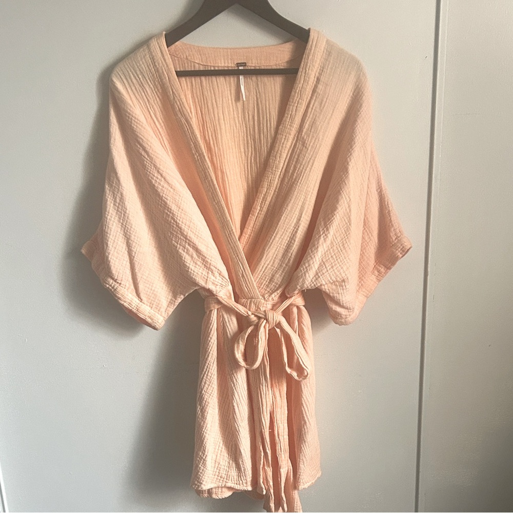 Free People Oversized Peach Kimono Surplice Cotton Dress Coverup Tunic - Picture 11 of 11